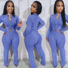 Load image into Gallery viewer, Knit Sweater Zipper Casual Pants Set