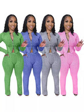 Load image into Gallery viewer, Knit Sweater Zipper Casual Pants Set