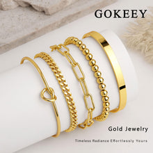 Load image into Gallery viewer, Gokeey Gold Bracelets Set for Women Non Tarnish, Waterproof 14K Gold Plated Sterling Silver Chunky Cuff Bracelet Stackable Gold Bangles Bracelet for Women Trendy Fashion Accessories Tie Knot Cuban Rope Paperclip Beaded Bracelet Stack Jewelry Mothers Day G
