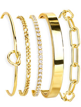 Load image into Gallery viewer, Gokeey Gold Bracelets Set for Women Non Tarnish, Waterproof 14K Gold Plated Sterling Silver Chunky Cuff Bracelet Stackable Gold Bangles Bracelet for Women Trendy Fashion Accessories Tie Knot Cuban Rope Paperclip Beaded Bracelet Stack Jewelry Mothers Day G