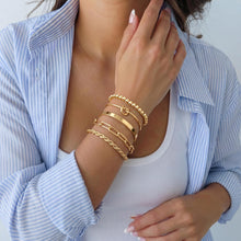 Load image into Gallery viewer, Gokeey Gold Bracelets Set for Women Non Tarnish, Waterproof 14K Gold Plated Sterling Silver Chunky Cuff Bracelet Stackable Gold Bangles Bracelet for Women Trendy Fashion Accessories Tie Knot Cuban Rope Paperclip Beaded Bracelet Stack Jewelry Mothers Day G