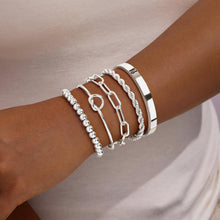 Load image into Gallery viewer, Gokeey Gold Bracelets Set for Women Non Tarnish, Waterproof 14K Gold Plated Sterling Silver Chunky Cuff Bracelet Stackable Gold Bangles Bracelet for Women Trendy Fashion Accessories Tie Knot Cuban Rope Paperclip Beaded Bracelet Stack Jewelry Mothers Day G