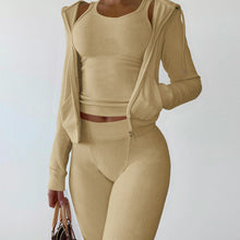Load image into Gallery viewer, Solid Hooded Coat+Tank Top+Pants 3 Piece Sets