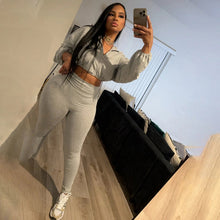 Load image into Gallery viewer, Long Sleeve Zipper Solid Color Two Piece Pants Set