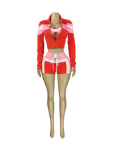 Load image into Gallery viewer, Print Long Sleeve Wrap Tie Up Short 3 Piece Set