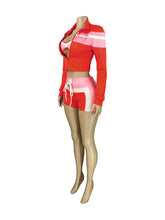 Load image into Gallery viewer, Print Long Sleeve Wrap Tie Up Short 3 Piece Set
