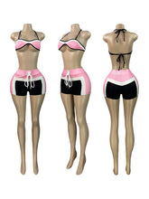 Load image into Gallery viewer, Print Long Sleeve Wrap Tie Up Short 3 Piece Set