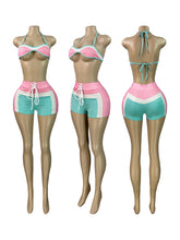 Load image into Gallery viewer, Print Long Sleeve Wrap Tie Up Short 3 Piece Set