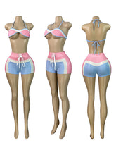 Load image into Gallery viewer, Print Long Sleeve Wrap Tie Up Short 3 Piece Set