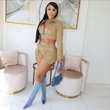 Load image into Gallery viewer, Solid Color Long Sleeve Casual Two Piece Shorts Set