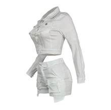Load image into Gallery viewer, Solid Color Long Sleeve Casual Two Piece Shorts Set