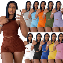 Load image into Gallery viewer, Solid Tank Top Drawstring Shorts 2 Piece Sets