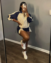 Load image into Gallery viewer, Casual Color Blocking Zipper Two Piece Shorts Set