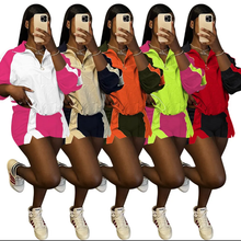 Load image into Gallery viewer, Casual Color Blocking Zipper Two Piece Shorts Set