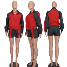 Load image into Gallery viewer, Casual Color Blocking Zipper Two Piece Shorts Set