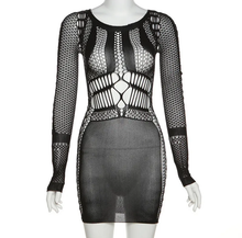 Load image into Gallery viewer, Long Sleeve Mesh Sexy Nightclub Dress