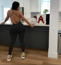 Load image into Gallery viewer, Sexy Solid V Neck Backless Cross Strap Tight Jumpsuit
