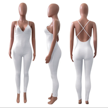 Load image into Gallery viewer, Sexy Solid V Neck Backless Cross Strap Tight Jumpsuit