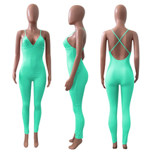 Load image into Gallery viewer, Sexy Solid V Neck Backless Cross Strap Tight Jumpsuit