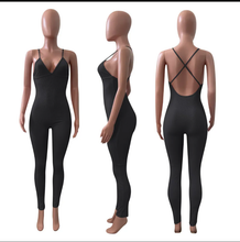 Load image into Gallery viewer, Sexy Solid V Neck Backless Cross Strap Tight Jumpsuit