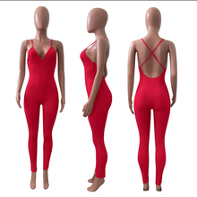 Load image into Gallery viewer, Sexy Solid V Neck Backless Cross Strap Tight Jumpsuit