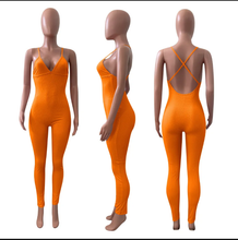 Load image into Gallery viewer, Sexy Solid V Neck Backless Cross Strap Tight Jumpsuit