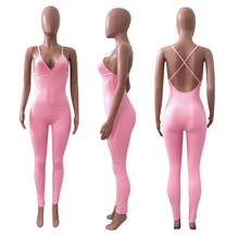 Load image into Gallery viewer, Sexy Solid V Neck Backless Cross Strap Tight Jumpsuit