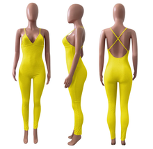Load image into Gallery viewer, Sexy Solid V Neck Backless Cross Strap Tight Jumpsuit
