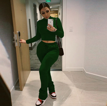 Load image into Gallery viewer, Plus Size Solid Plush Sweatshirt Stacked Pants 2 Piece Set
