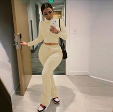 Load image into Gallery viewer, Plus Size Solid Plush Sweatshirt Stacked Pants 2 Piece Set