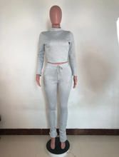 Load image into Gallery viewer, Plus Size Solid Plush Sweatshirt Stacked Pants 2 Piece Set