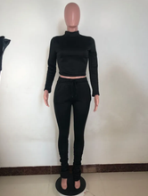 Load image into Gallery viewer, Plus Size Solid Plush Sweatshirt Stacked Pants 2 Piece Set