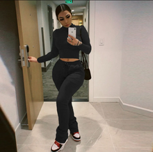 Load image into Gallery viewer, Plus Size Solid Plush Sweatshirt Stacked Pants 2 Piece Set