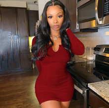 Load image into Gallery viewer, Solid Color Long Sleeve Slim Mini Dress