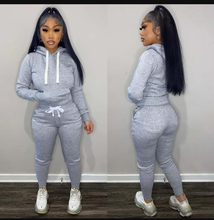Load image into Gallery viewer, Fleece Solid Color Hooded Pocket Sweatshirt And Pants 2 Piece Set