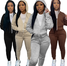 Load image into Gallery viewer, Plush Long Sleeve Zipper Hooded Sweashirts And Sports Pant Two Piece Set