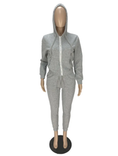 Load image into Gallery viewer, Plush Long Sleeve Zipper Hooded Sweashirts And Sports Pant Two Piece Set