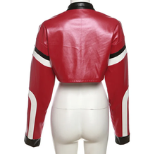 Load image into Gallery viewer, Contrast Color Embroidery Splicing Faux Leather Jacket