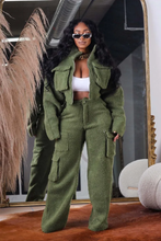 Load image into Gallery viewer, Shaker Fleece Solid Color Zipper Two Piece Pants Set