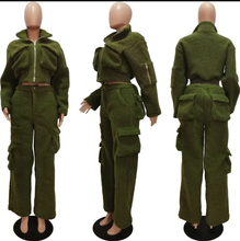 Load image into Gallery viewer, Shaker Fleece Solid Color Zipper Two Piece Pants Set