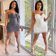Load image into Gallery viewer, Mesh Hot Drill Sling Mini Dress