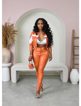 Load image into Gallery viewer, Color Contrast Buttoned Lapel Two Piece Pant Set