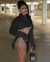 Load image into Gallery viewer, Long Sleeve Lapel Crop Tops And Split Skirts Two Piece Set