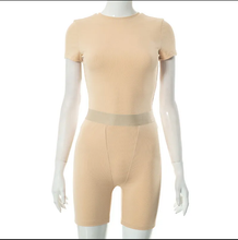 Load image into Gallery viewer, Solid Color Skinny Short Sleeve Top Shorts Casual Suit