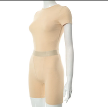 Load image into Gallery viewer, Solid Color Skinny Short Sleeve Top Shorts Casual Suit