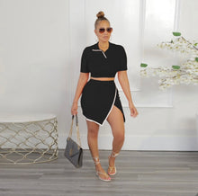Load image into Gallery viewer, Sexy Slim Lapel Short Sleeve Side Slit Skirt Two Piece Set