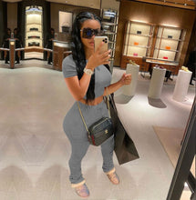Load image into Gallery viewer, Solid Short Sleeve Stacked Pants 2 Piece Sets