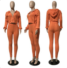 Load image into Gallery viewer, Casual Knits Solid Color Hooded Tops And Tight Pant Sweater Suit