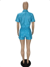 Load image into Gallery viewer, Fashion PU Leather Short Sleeve Two Piece Set