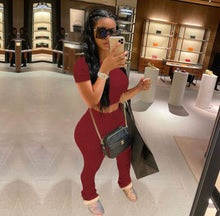 Load image into Gallery viewer, Solid Short Sleeve Stacked Pants 2 Piece Sets